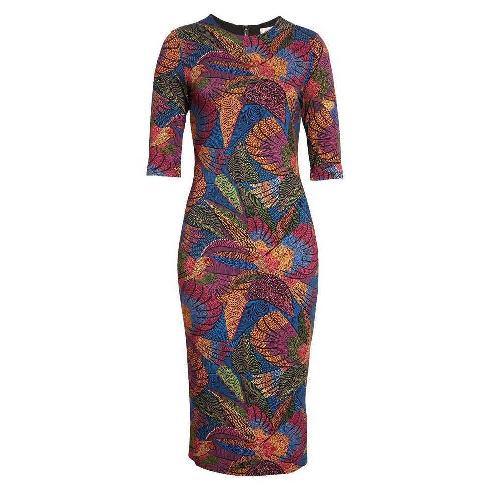 Farm Rio Dotted Macaws Fitted Jersey Midi Dress size Large